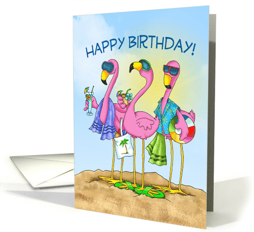 Birthday Flamingos Tropical Beach Party card (1629292)