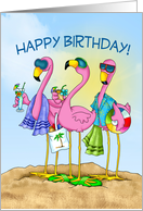 Birthday Flamingos Tropical Beach Party card