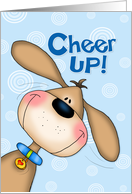 Cheer Up Brown Pup on Blue Encouragement card