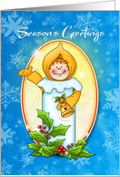 Season’s Greetings Costumed Candle Kid with Bell card