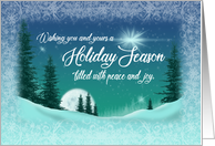 Peaceful Snowy Moon Holiday Wishes card