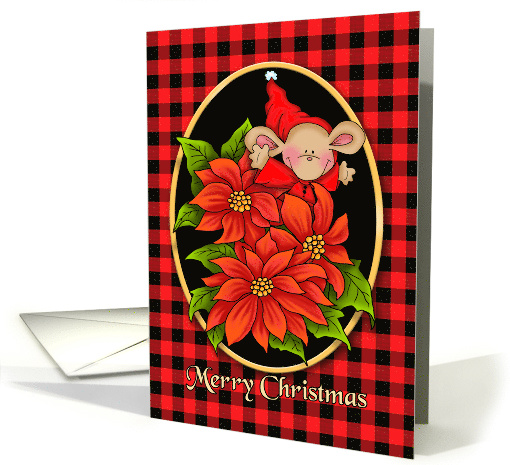 Merry Christmas Poinsettia Mouse Red Plaid card (1658922)