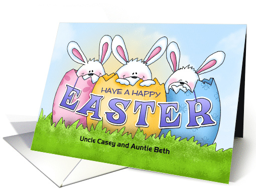 Customized Easter Eggshell Bunny Trio card (1671536)