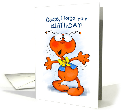Belated Birthday Orange Bug with Yellow Bow and Blue Vest card