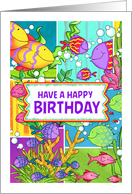Birthday Wishes Cute Colorful Fishes Swimming Amongst Seaweed and Coral card