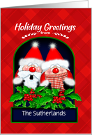 Personalized Christmas Holiday Santa Pair with Holly From Family Name card