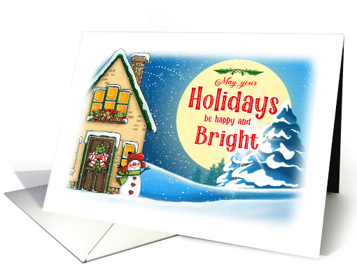 Happy Holiday Bright Moonlit Snowy Scene card (1704764)