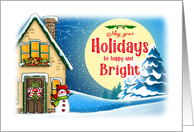 Happy Holiday Bright Moonlit Snowy Scene card