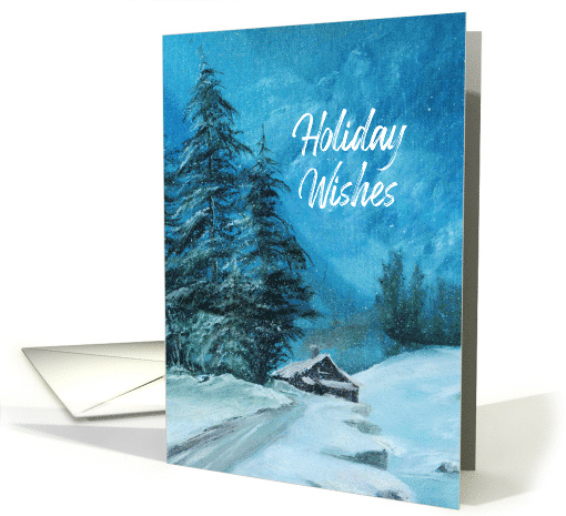 Holiday Wishes Snowy Mountain Cabin Scene card (1704786)