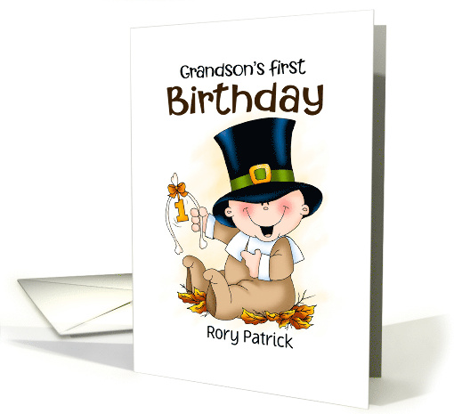 Grandson Pilgrim First Birthday Thanksgiving Personalized card