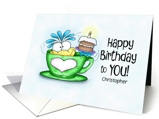 Custom Name Birthday Cake Bird in a Cup card (1826586)