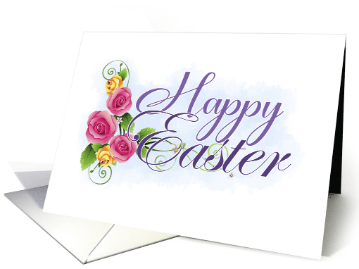 Happy Easter Floral Roses Script Thinking of You card (1901450)