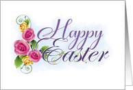 Happy Easter Floral Roses Script Thinking of You card