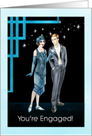 Young 1920s couple with starry sky Engagement Card