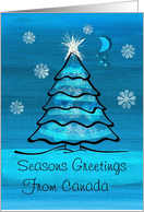 Blue themed christmas tree with snowflakes - canada greetings card