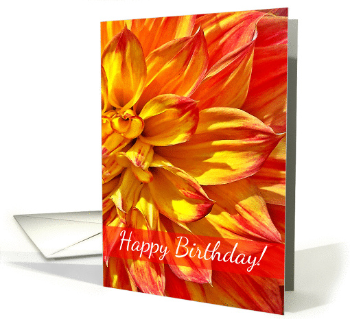 Happy Birthday, Dahlia Yellow Red Tipped Petals card (1411836)