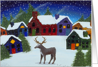 Reindeer New in Town, Winter Landscape for Holiday Greetings card