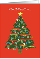 Christmas AND Chanukah Hanukkah Holiday Decorated Tree Red card