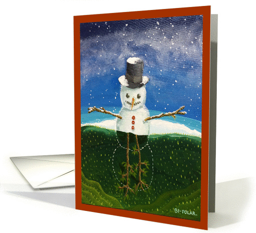 Bi-Polar : Snow Man and Spring time Humor Christmas Holiday card