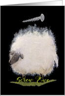 Sheep Greetings! Screw Ewe Painting with beautiful green typography card