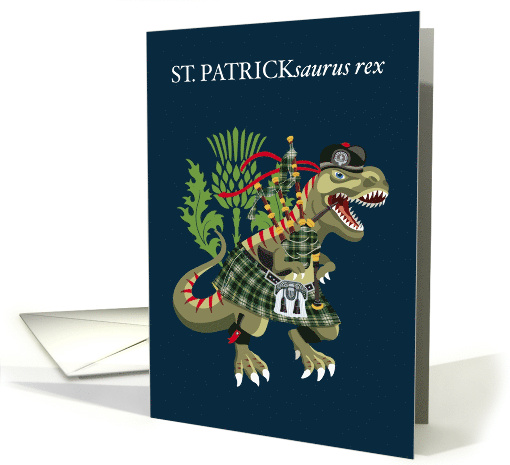 ST PATRICKsaurus Rex Scotland Ireland St Patrick Clan Tartan card