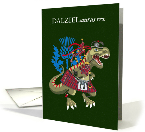 DALZIELsaurus Rex Scotland Ireland Dalziel family Clan Tartan card
