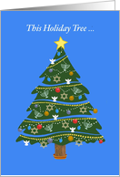 Christmas AND Chanukah Hanukkah Holiday Decorated Tree Blue card