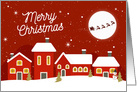 Merry Christmas, Santa Silhouette Riding his Sleigh in Town card