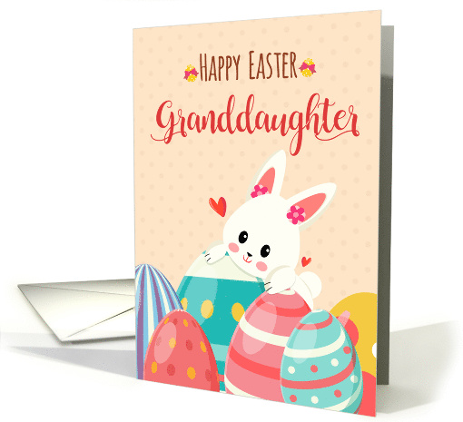Happy Easter Granddaughter- Cute Bunny & Colourful Easter Eggs card