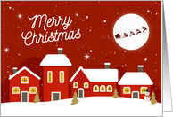 Merry Christmas, Santa Silhouette Riding his Sleigh in Town card