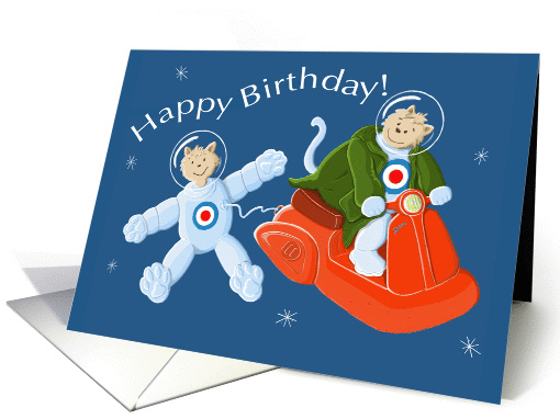 Cats Exploring Outer Space on their Scooter. Happy Birthday Son. card