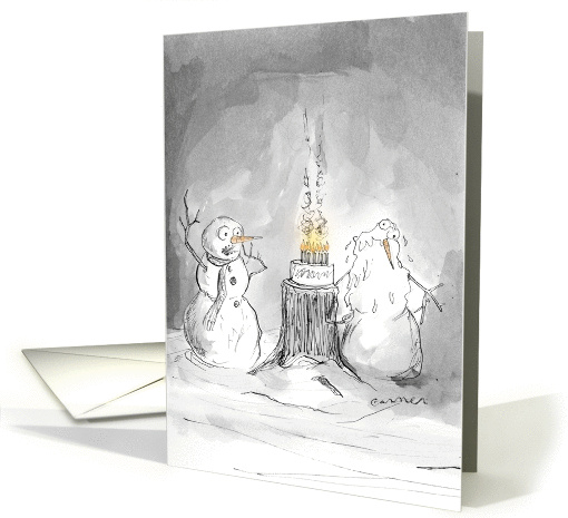 Snowman Melts from Candles on Birthday Cake card (1398090)