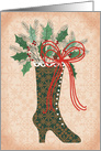 Victorian boot filled with Christmas foliage card