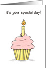 Happy Birthday to Anyone – Cartoon Cupcake with Candle card