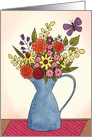 Happy Birthday to Anyone - Pitcher of Flowers with Butterfly card