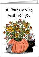 A Thanksgiving Wish for You Pumpkin Bouquet with Cat and Mice card