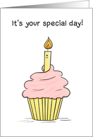 Happy Birthday to Anyone  Cartoon Cupcake with Candle card