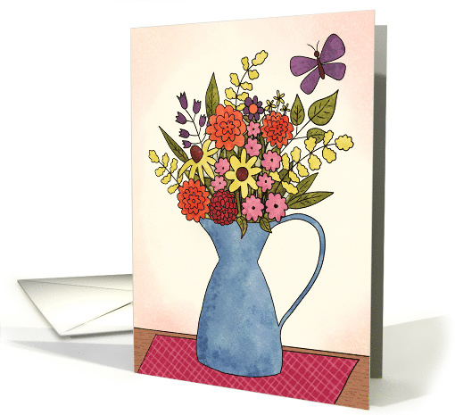 Happy Birthday to Anyone - Pitcher of Flowers with Butterfly card