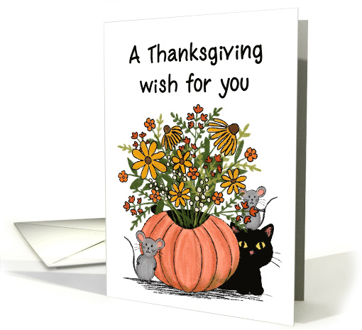 A Thanksgiving Wish for You Pumpkin Bouquet with Cat and Mice card