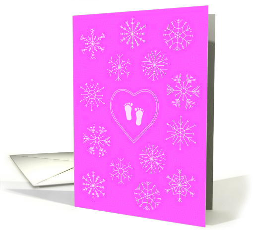 Snowflakes, Heart & Baby Footprints: Baby Girl Congratulations card