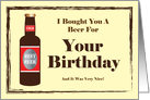 I Bought You A Beer For Your Birthday card