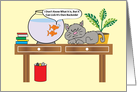 Two Goldfish And A Cat Humor Birthday. card