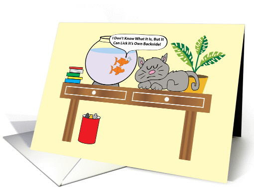 Two Goldfish And A Cat Humor Birthday. card (1431464)