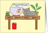 Two Goldfish And A Cat Humor Birthday. card