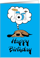 Dog Dreaming Of A Drum KIt happy Birthday card