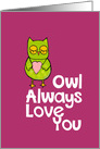 Valentine - Green Owl with Pink Heart card