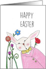 Happy Easter - Bunny Rabbit -Flowers card