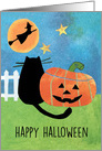 Happy Halloween Cat, Pumpkin and Witch card