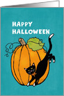 Happy Halloween Black Cat and Pumpkin card