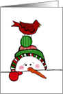 Snowman with Red Bird at Christmas card